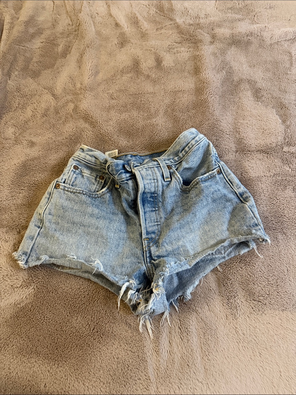 Women's Light Blue Distressed High-Rise Denim Shorts